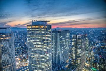 スカイプロムナードから望む名古屋駅の高層ビル群の夜景。撮影年不明
